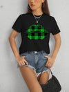 Plaid Lip Graphic Round Neck T-Shirt