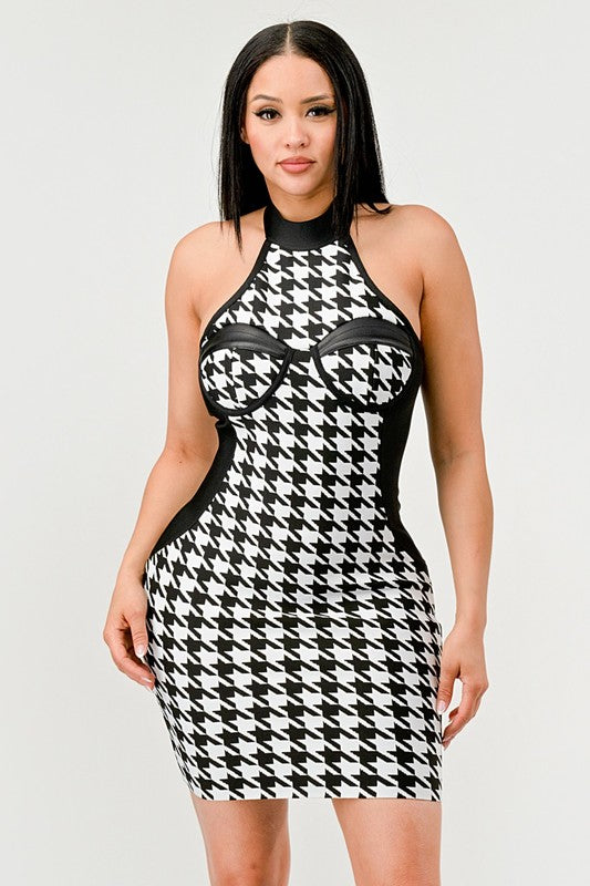 cute Checkmate Illusion Bandage Dress