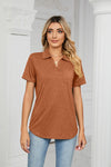 Brown Curved Hem Johnny Collar Polo Shirt