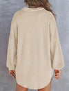 Back view of beige Waffle-Knit Dropped Shoulder Long Sleeve Sweatshirt