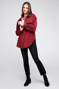 Fleece Buttoned Down Oversized Jacket Burgundy