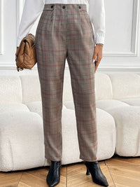 Perfee Plaid Straight Pants with Pockets