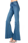 Left side view of High Waisted Wide Mermaid Flare Denim Jeans