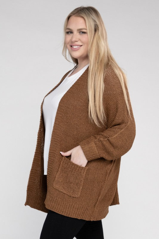 Plus Size Ribbed Knit Open Front Cardigan