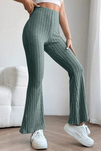 GreenBasic Bae Full Size Ribbed High Waist Flare Pants