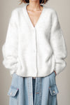 Front view of white Button Up Dropped Shoulder Cardigan