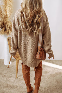 Cable-Knit Round Neck Sweater Dress