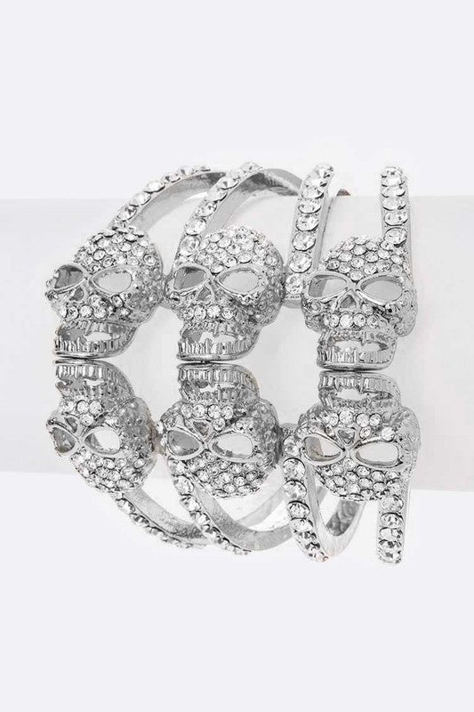 Silver Crystal Skull Hinge Bangle