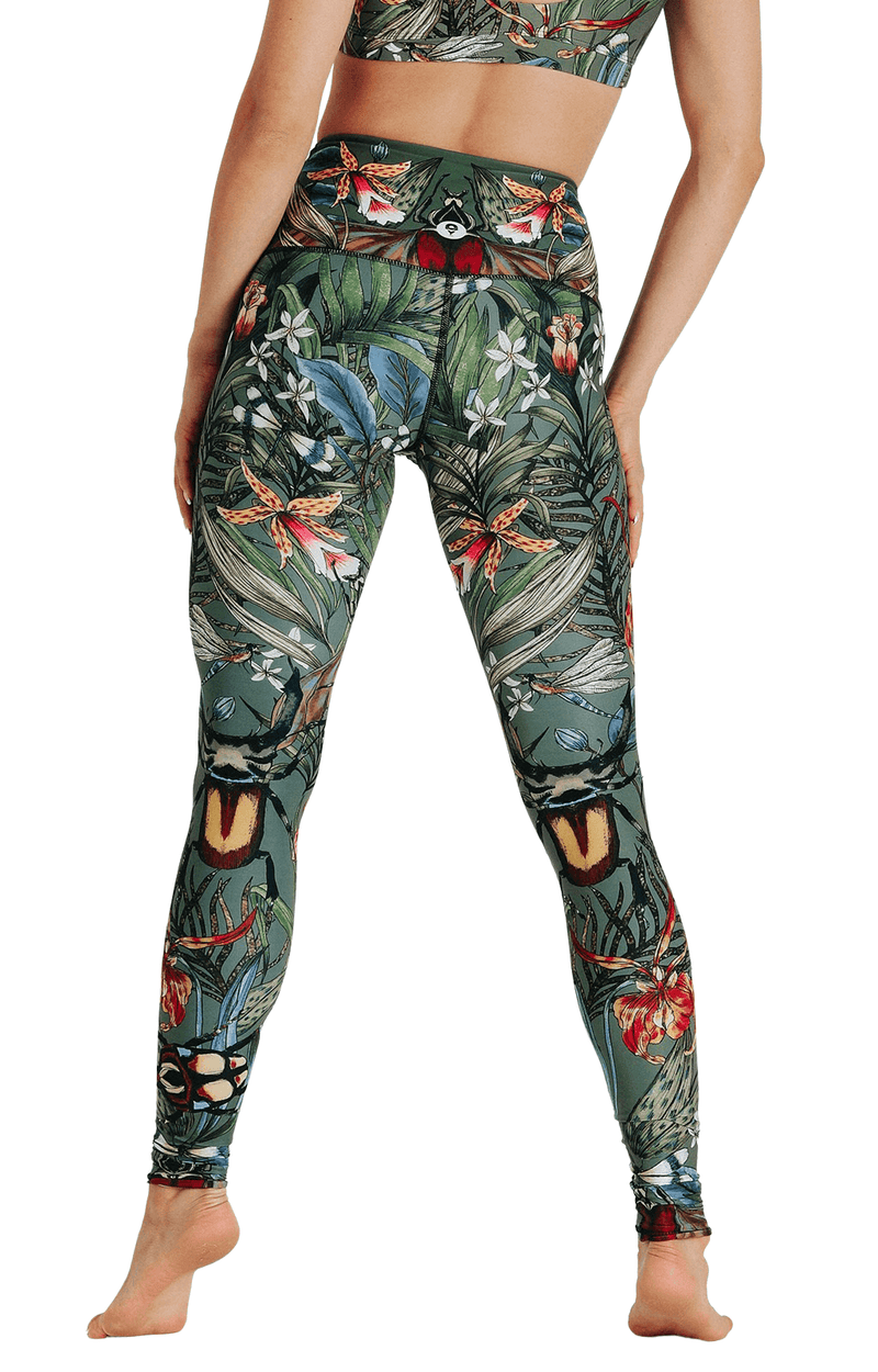 Back side view of Green Thumb Printed Yoga Leggings