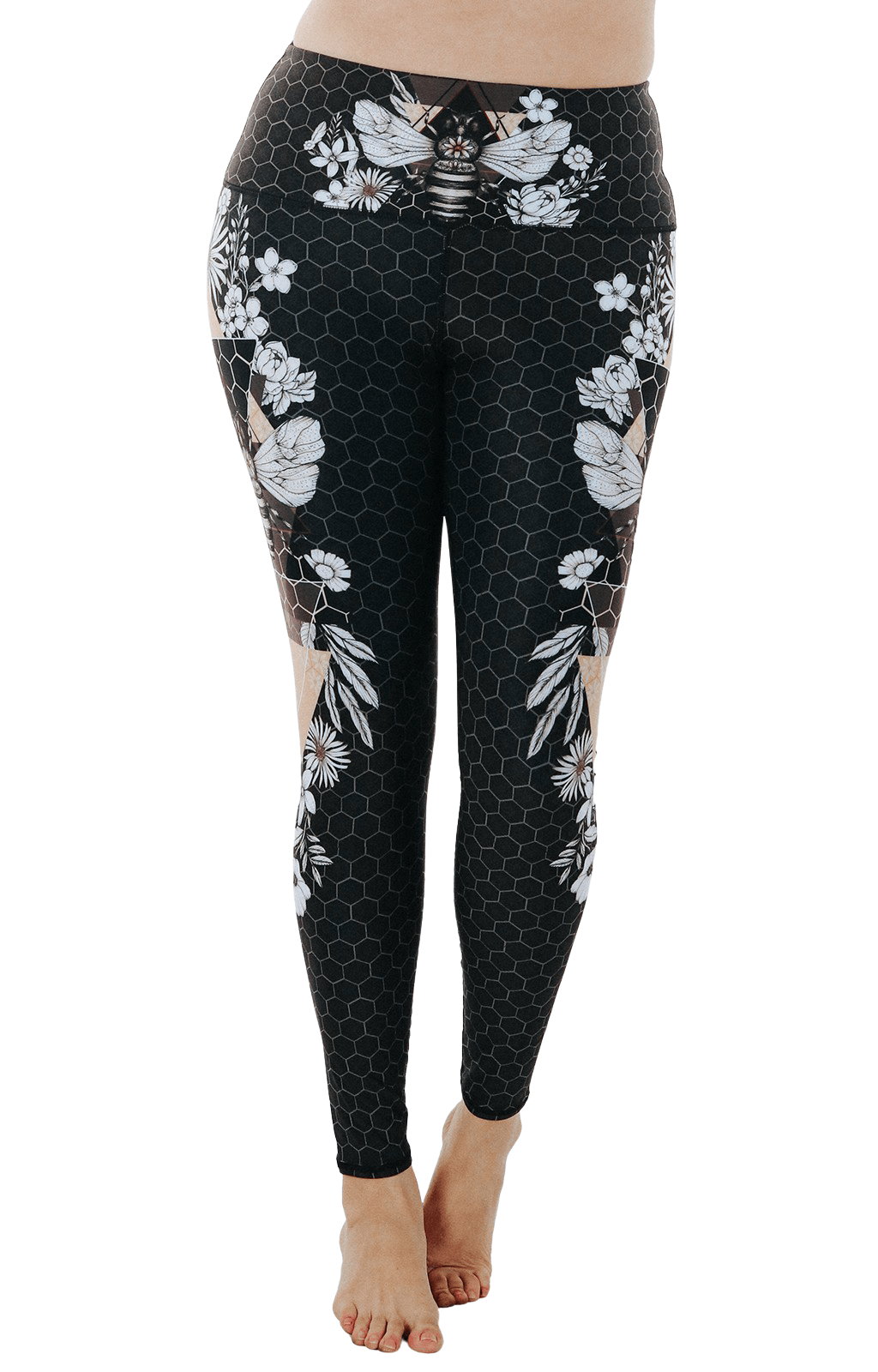 Close up of Beeloved Blackout Printed Yoga Legging