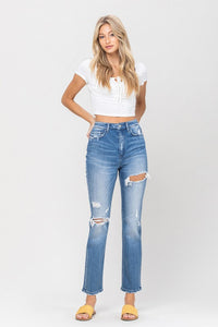 Super High Rise Distressed Straight Jeans