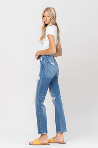 Super High Rise Distressed Straight Jeans