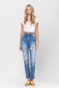 Super High Rise Distressed Straight Jeans