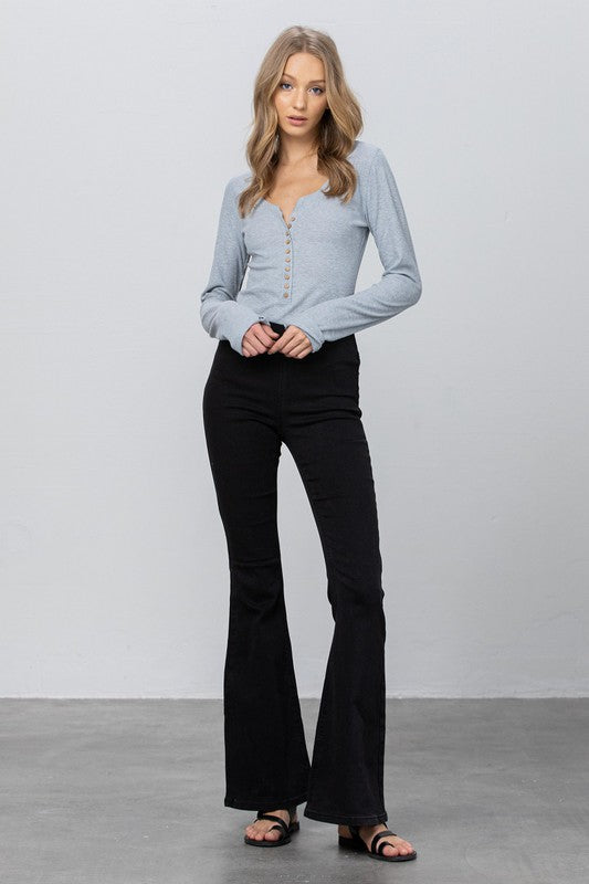 Full view of MID-RISE BANDED WIDER FLARE JEANS