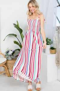 STRIPE SMOCKED MAXI DRESS