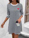 Heart Striped Round Neck Long Sleeve Mini Tee Dress