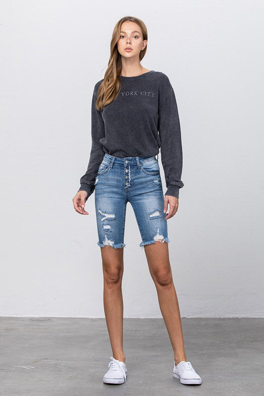 Denim HIGH RISE BERMUDA MIDI SHORTS