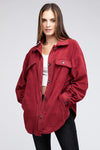 Fleece Buttoned Down Oversized Jacket Burgundy