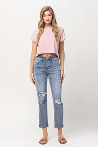 Distressed Stretch Boyfriend Jeans