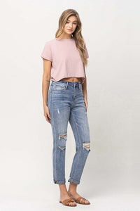 Distressed Stretch Boyfriend Jeans