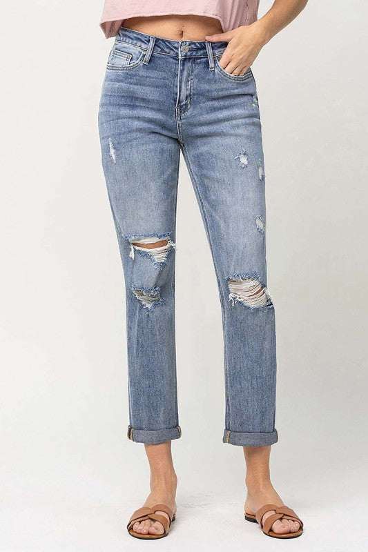 Distressed Stretch Boyfriend Jeans