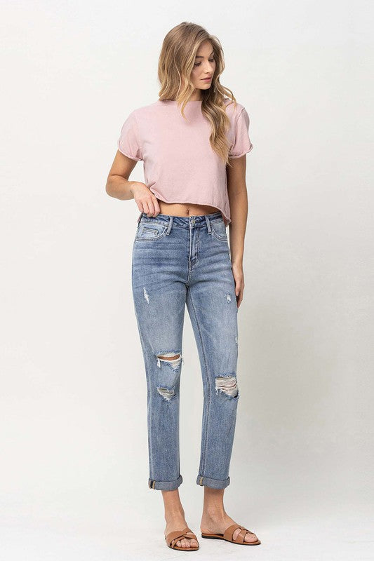 Distressed Stretch Boyfriend Jeans