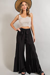 TIERED WIDE LEG PANTS-black