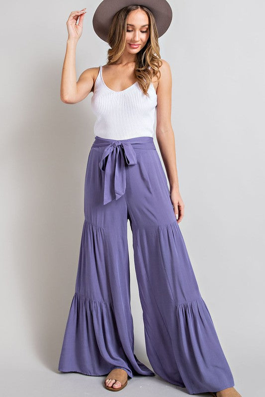 TIERED WIDE LEG PANTS-purple