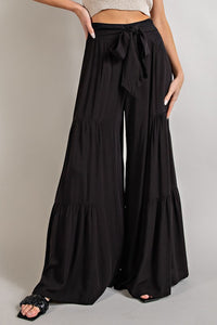 TIERED WIDE LEG PANTS-black