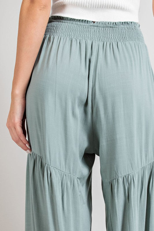 TIERED WIDE LEG PANTS-mint