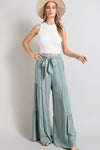 TIERED WIDE LEG PANTS-mint