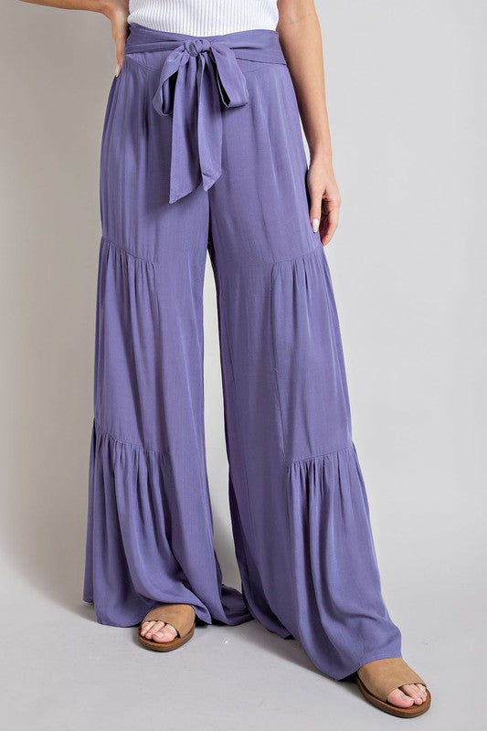 TIERED WIDE LEG PANTS-purple