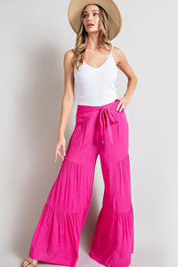 TIERED WIDE LEG PANTS-pink