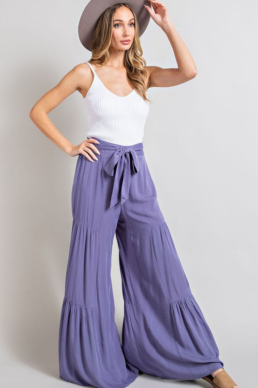 TIERED WIDE LEG PANTS-purple