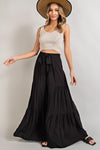 TIERED WIDE LEG PANTS-black