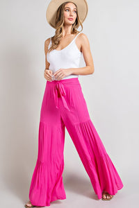 TIERED WIDE LEG PANTS-pink