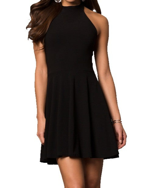 Front of JUNIOR'S HALTER SHORT TIE BACK PARTY DRESS