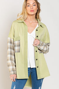 Long Sleeve With Plaid Detail Sleeve Shacket