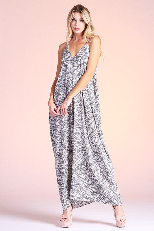 Full front view of Distressed Geo Cocoon Cami Maxi