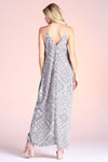 Zoom in back view of Distressed Geo Cocoon Cami Maxi