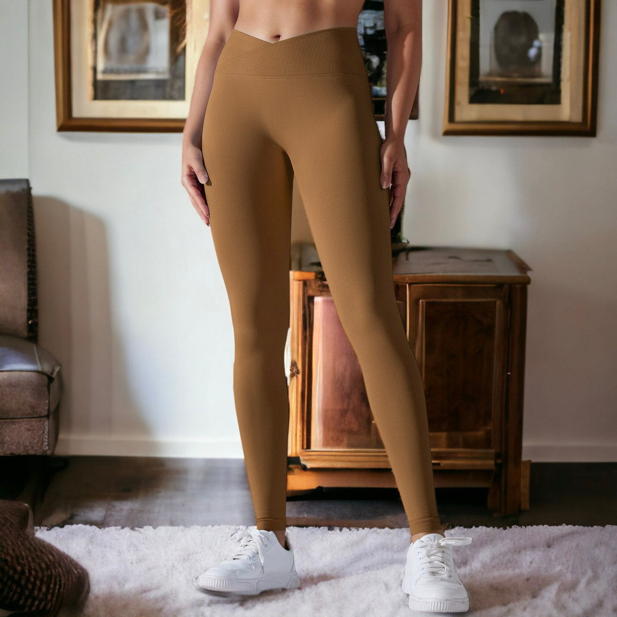 Ribbed V-Waist Activewear Leggings by Anna-Kaci