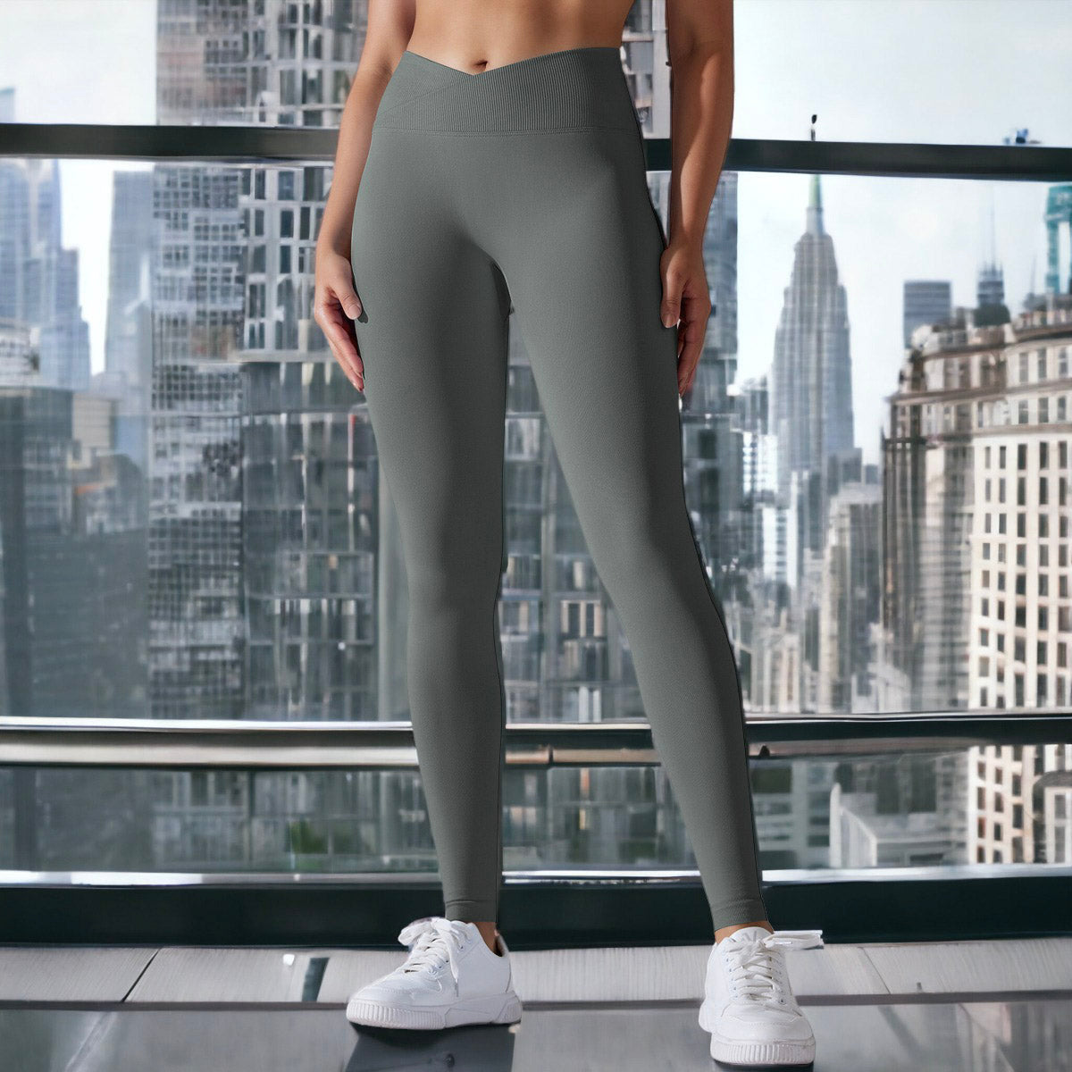 Ribbed V-Waist Activewear Leggings by Anna-Kaci