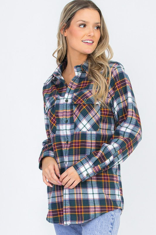 Boyfriend Fit Checker Plaid Flannel Long Sleeve