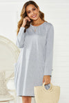 Pocketed Round Neck Long Sleeve Dress