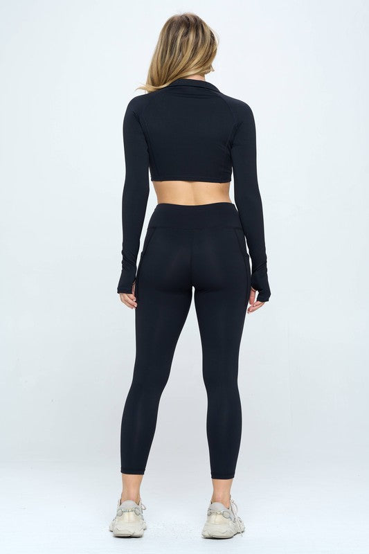 Back view Long Sleeve Activewear Set Top and Leggings