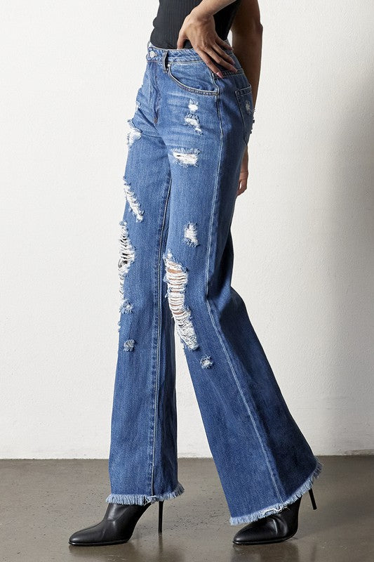 Cute Distressed Frayed Hem Dad Jeans