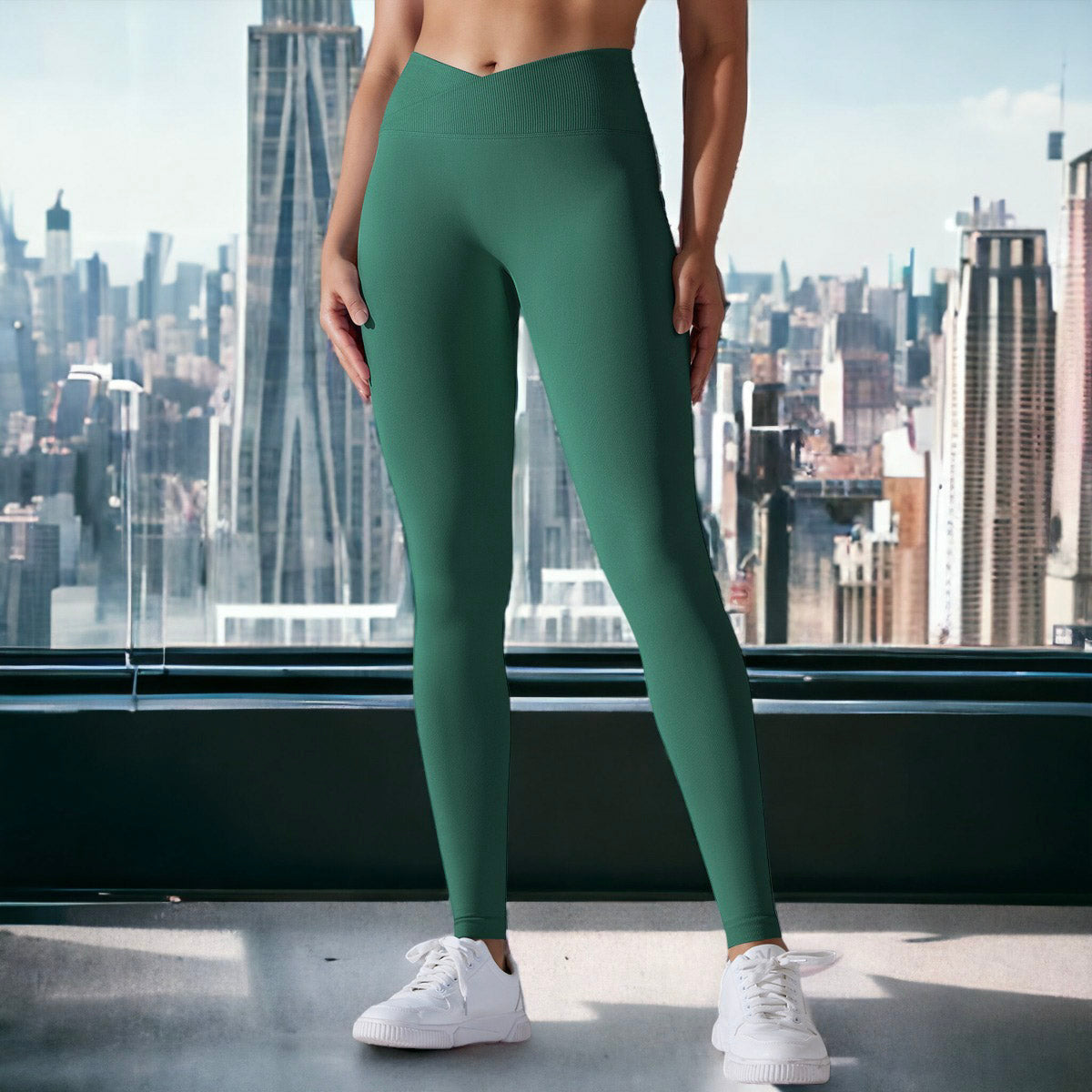 Ribbed V-Waist Activewear Leggings by Anna-Kaci