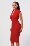 Red BANDAGE SLEEVLESS MIDI DRESS