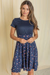 Blue Floral Band Flare Dress