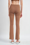 Back view of HIGH WAIST RIB FLARED PANTS-brown